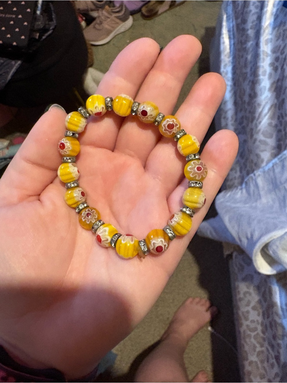 Yellow Floral Bead Stretch Bracelet - Unbranded